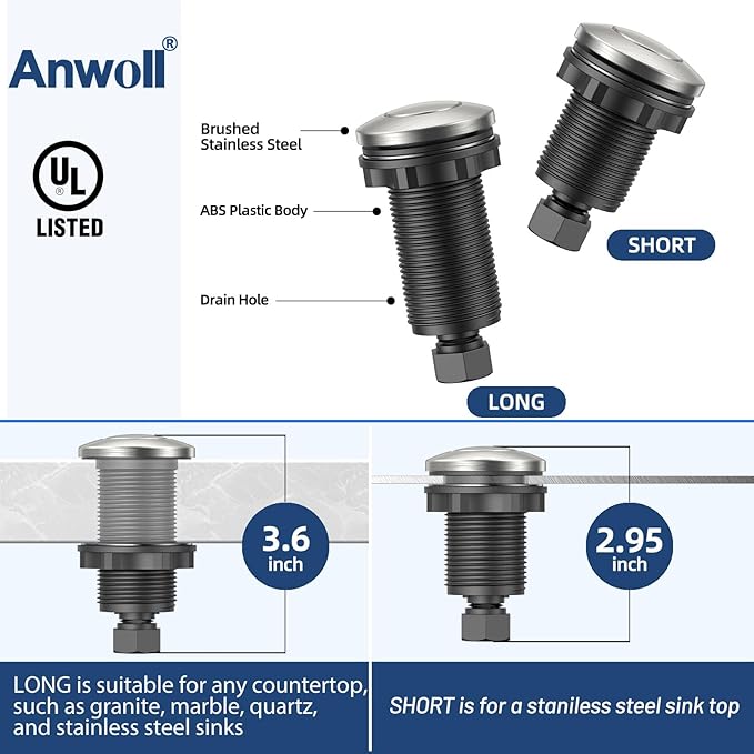 Garbage Disposal Air Switch Kit -Professional- Dual Outlet, Sink Top Waste Disposer On/Off, Garbage Disposal Button, UL Listed