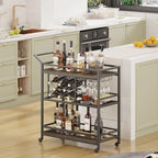 FATORRI Bar Cart for The Home with Wine Rack and Glasses Holder, Small Home Bar Serving Cart on Wheels for Liquor and Alcohol (Walnut Brown)
