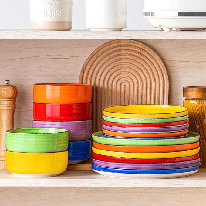 vancasso Bonita Dinnerware Sets 18 Pieces, Stoneware Dishes Set for 6, Plates and Bowls Set, Dinshwasher and Microwave Safe, Multicolor