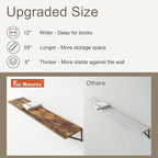 Fun Memories Deep Floating Shelves, 55W x 12D Floating Shelves for Wall, Wood Floating Shelf with Bracket, Wide Display & Storage Wall Shelves for Living Room, Bedroom, Rustic Brown