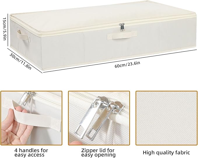 Under the Bed Storage Bins, Closet Organizers with Reinforced Handles for Blanket, Sheets, Pillows, Towels, Shoes, Beige, 1 Pack, 23.6 x 11.8 x 5.9 Inch