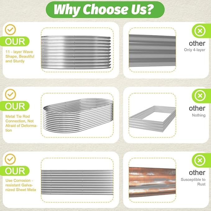 2 Pack 6x3FT Tall Galvanized Raised Garden Bed Outdoor,Metal Garden Bed for Vegetables,Steel Raised Beds for Gardening,Above Ground Garden Box for Flower-TA0