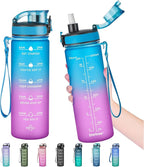 Enerbone Water Bottle, Leakproof BPA & Toxic Free, Motivational Water Bottle with Times to Drink and Straw, Fitness Sports Water Bottle with Strap for Office, Gym, Outdoor Sports