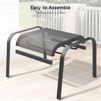 Outdoor Ottoman Set of 2, All Weather Outdoor Foot Stool with Supportive Textliene and Metal Frame, Stackable Oversized Outdoor Foot Rest for Furniture Patio Garden Pool, Grey