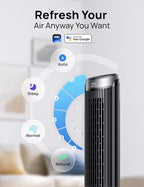 Dreo Smart Tower Fan for Bedroom, 90° Oscillating 40" Standing Fan, 26ft/s High-Speed 5 Speeds 4 Modes, Quiet Room Floor Fans, Touch/Remote/APP & Voice Control, Work with Alexa, 12H Timer, Silver