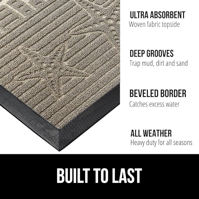 GORILLA GRIP 100% Waterproof All-Season WeatherMax Doormat 35x23, US Designed Natural Rubber, Stain and Fade Resistant, Low Profile Indoor Outdoor Door Mats, Easy Clean Patio Mat, Sand Beach