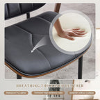 BV Mid Century Modern Dining Chairs Set of 2, Upholstered Pu Leather Accent Chair with Walnut Bentwood Back, Armless Kitchen Chair for Dining Room, Living Room, Kitchen, Black