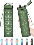 Enerbone Water Bottle, Leakproof BPA & Toxic Free, Motivational Water Bottle with Times to Drink and Straw, Fitness Sports Water Bottle with Strap for Office, Gym, Outdoor Sports
