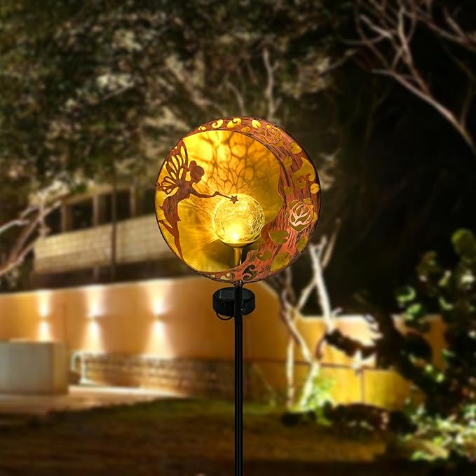 Fairy Solar Garden Light, Decorative Outdoor Statue, Moon Star Stake, Metal Sculpture for Yard, Lawn, Patio, Pathway, Housewarming, Birthday Gift for Mom, Grandma, Women (Fairy, 1)
