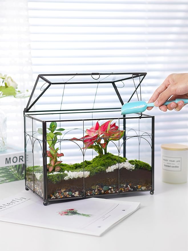 Handmade Glass Planter Terrarium with Lid, Indoor Tabletop Centerpiece Display Box Modern Decor DIY Gift Plant Terrarium Container for Succulent Cacti Air Plants Flower (Black)