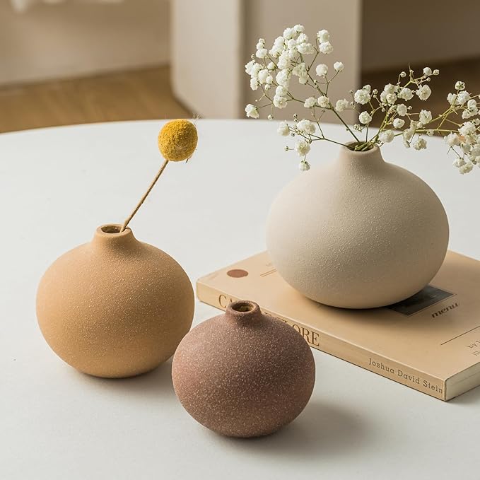Ceramic Vase Set of 3, Bud Vases for Modern Farmhouse Home Decor, Cute Vases, Small Flower Vases for Dining Table Centerpieces,Living Room,Shelf,Mantel and Entryway Display