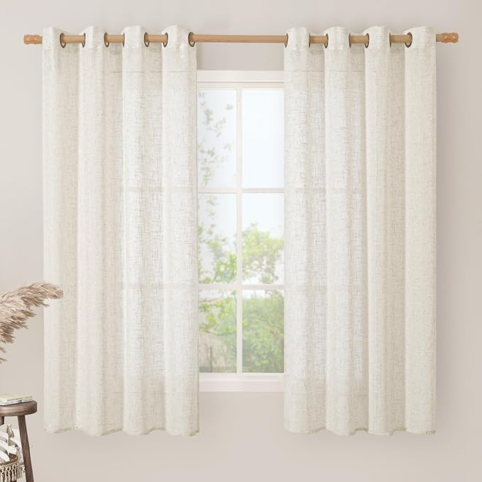 LAMIT Ivory Sheer Linen Curtains 63 inch Length for Bedroom, Semi Sheer Light Filtering Window Treatments Neutral Bronze Grommet Drapes for Living Room, Cream Ivory, 2 Panels Set, 52 x 63 Inch