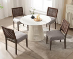 Kmax Farmhouse Dining Chairs Set of 4, Rustic Kitchen Chairs with Linen Fabric Seat and Woven Back, Vintage Accent Chairs for Dining Room, Living Room, Grey