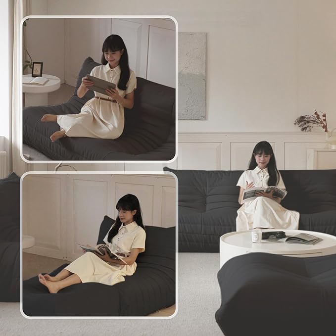 Luxury Sofa Couch Chair, Lazy Floor Seating, Fireside Bean Bag Chair, Ergonomic Tatami Sofa Lounger for Living Room, Bedroom, Office, Single Seat, Black