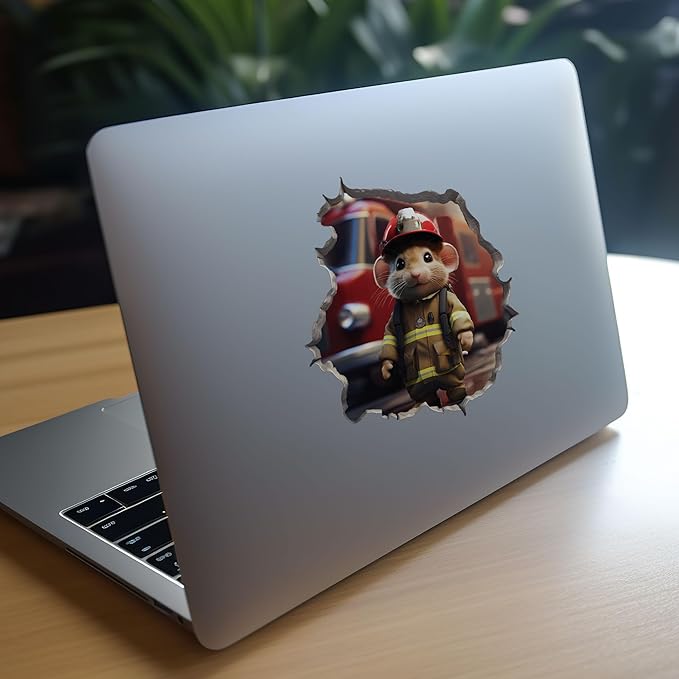 Firefighter Mouse in Mouse Hole Decal - Mouse Hole 3D Wall Sticker