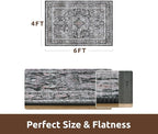 AMOAMI-4X6 Area Rugs for Living Room -Soft Vintage Bedroom Rug-Non Slip Washable Rug-Throw Rugs for Living Room Bedroom Bedside Dining Room Office Dark Grey & Black