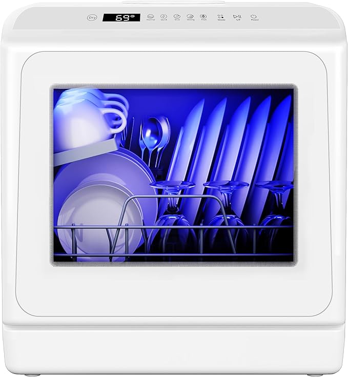 EUHOMY Portable Dishwasher Countertop Dishwasher, Mini Dishwasher Countertop with 5L Built-in Water Tank with 6 Modes, White, Table top dish washer with Baby Care for Apartment & RVs, No Hookup Needed