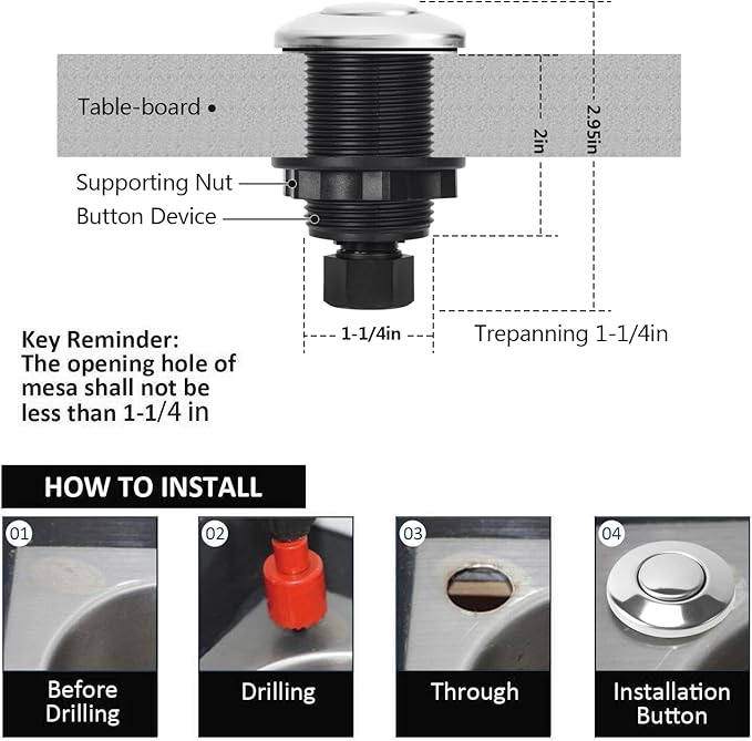 Garbage Disposal Air Switch Kit for SinkTop Waste Disposal with Stainless Steel Polished Short Air Button by briidea