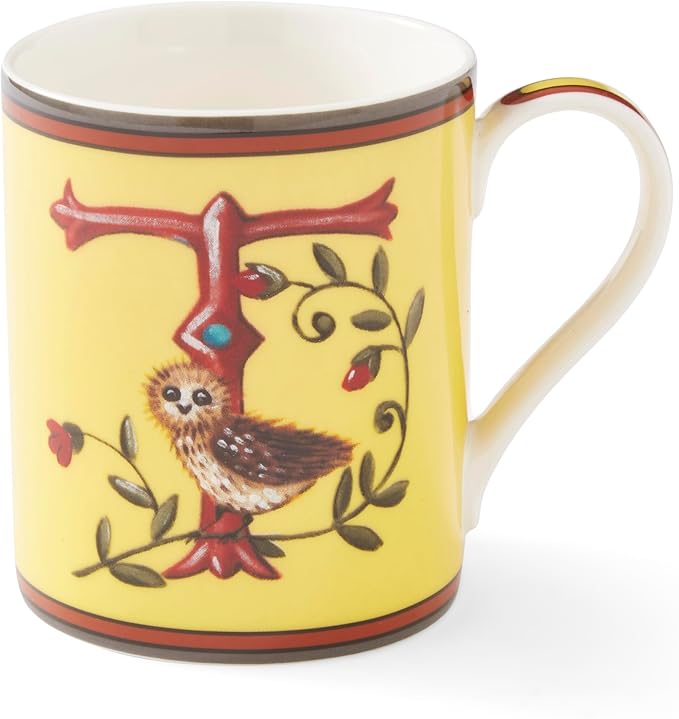 Spode Kit Kemp Alphabet Mug - Letter T Monogram in Fine China, 12oz Ceramic Coffee Cup for Hot Drinks, Personalized Drinkware for Unique Gifts, Dishwasher Safe Tea or Coffee Mug - Gift Box Included
