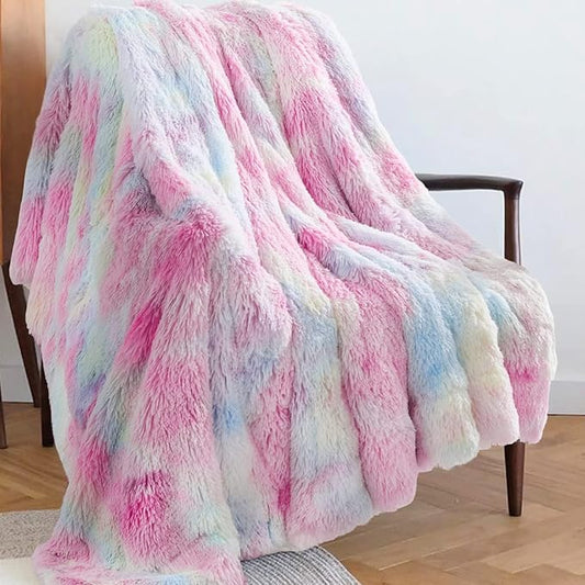 GONAAP Fuzzy Faux Fur Throw Blanket Tie-dye Rainbow Super Soft Cozy Plush Fuzzy Shaggy Blanket for Couch Sofa Bed (Tie-dye Rainbow, Throw(50"x60"))