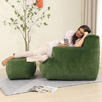 Comfy Gaint Bean Bag Chair with Ottoman, Huge Bean Bag Armchair for Adults and Teens, Green