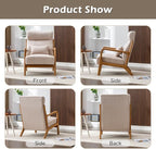 INZOY Mid Century Modern Accent Chair Set of 2, High Back Reading Armchair with Wood Frame, Upholstered Living Room Chairs with Waist Cushion, Single Lounge Arm Chair for Bedroom Sunroom, Beige