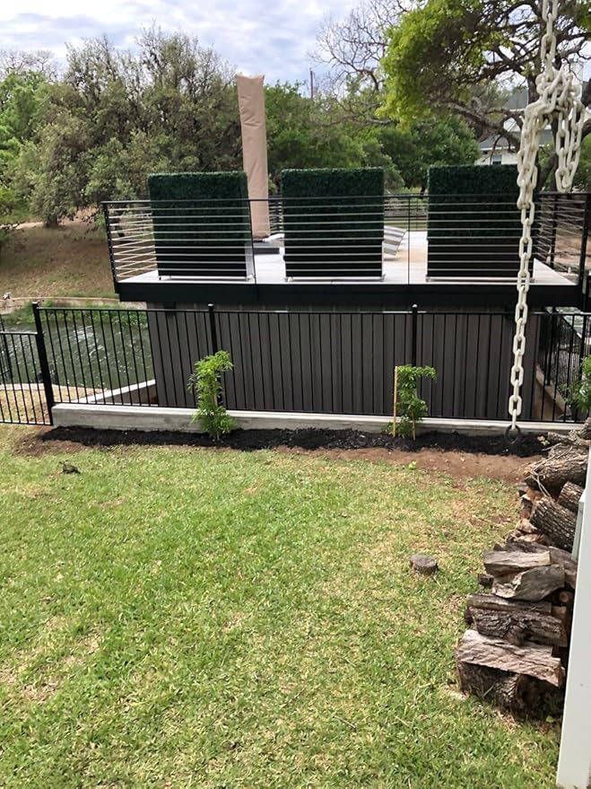 Artificial Boxwood Hedge Divider Wall with Black 201 Stainless Steel Planter Box (60" L X 48" H X 14" D)