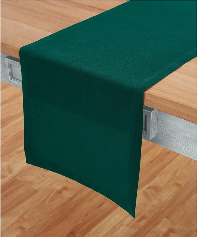 Solino Home Linen Table Runner 90 Inches Long - 100% Pure Linen Rainforest Green Dining Table Runner 14 x 90 Inch for Fall, Autumn, Thanksgiving - Fete