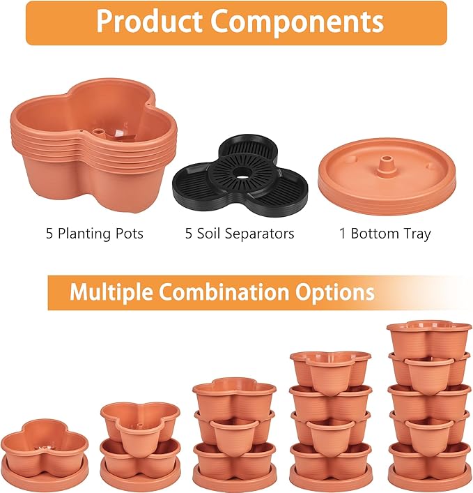 VECELO 5 Tier Vertical Garden Planter, Self Watering Stackable Planters with Wheels for Strawberries, Herbs, Flowers, Vegetables, Red