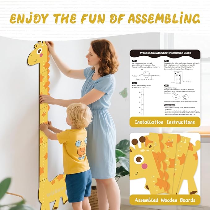 Personalized Name Growth Chart for Kids, Giraffe Height Chart for Boy Girls, Measuring Board for Kids Height, Patchwork Wooden Height Chart Measuring Board, Nursery Growth Chart Ruler