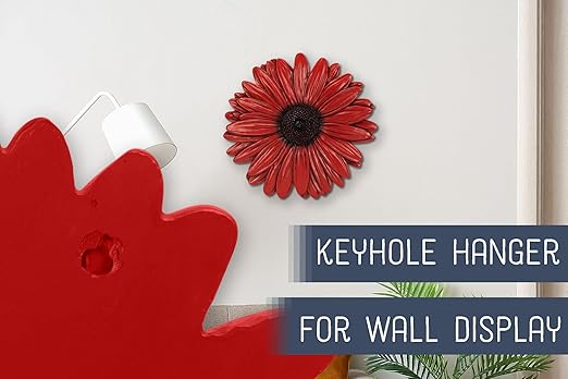 NAT & Jules Gerbera Daisy Flower Shaped Dimensional Indoor Outdoor 12 inch Cast Resin Decorative Garden Stepping Stone, Patio, Walkway Sculpture Yard Art, Red