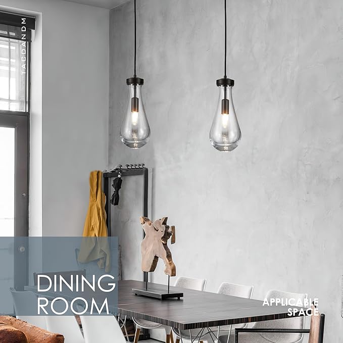 Raindrop Pendant Light, Black Glass Pendant Lighting, Hand Blown Teardrops Modern Hanging Light for Entryway Foyer Stairway Kitchen Island Bedroom Dining Living Room Hallway
