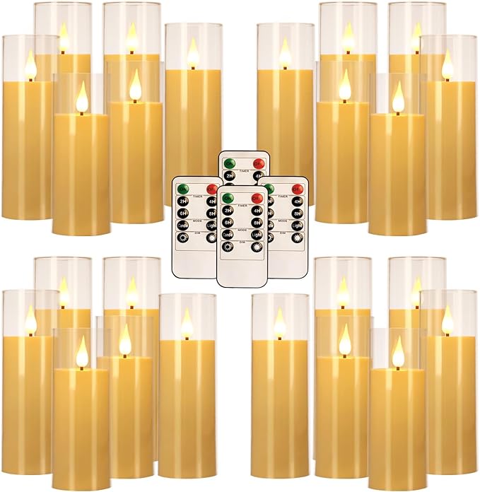 24-Pack Acrylic LED Flameless Pillar Candles with Remote & Timer, Battery Powered - Perfect for Indoor/Outdoor Decor,Wedding,BBQ and Gift - Easily Create a Magical Atmosphere.