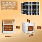 5oz Airtight Square Spice Containers with Bamboo Lid Set of 12 with Black Lables Storage Stackable Spice Jar, Kitchen Canister for Sugar, Tea, Flour, Salt and Seasonings (‎Clear Glass)