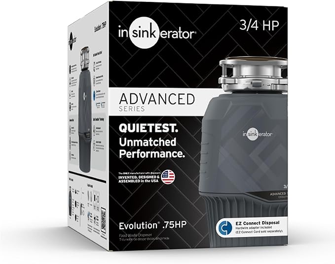 InSinkErator EVOLUTION 0.75HP 3/4 HP, Advanced Series EZ Connect Continuous Feed Food Waste Garbage Disposal, Gray