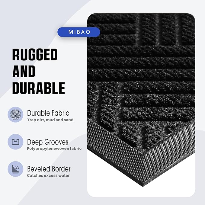 Mibao Front Door Mat Outside Entrance, Durable Outdoor Indoor Mat, Low Profile Heavy Duty Doormat, Non-Slip, Traps Dirt and Moisture, Easy Clean Patio Porch Entryway Mat, 32" x 47", Black