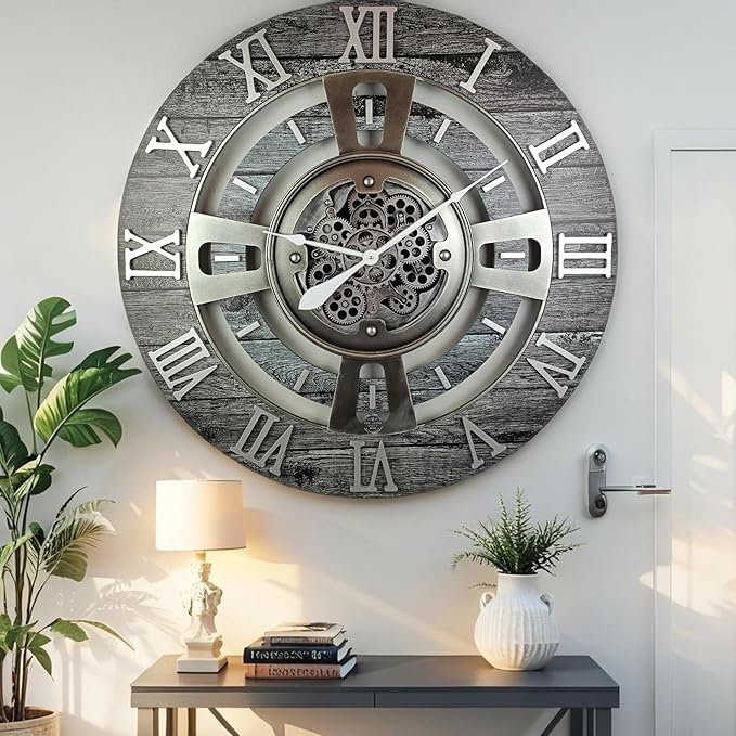 The Gears Clock Real Moving Gear Wall Clock England Line (Carbon Grey, 24 inches (60 cm))