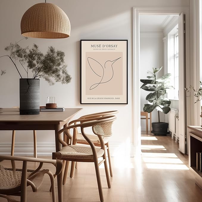 Poster Master Vintage Poster - Retro One Line Hummingbird Drawing Print - Bird Line Art - Minimal Gift for Him, Her, Animal Lover - Abstract Decor for Home, Office, 18x24 Unframed Wall Art