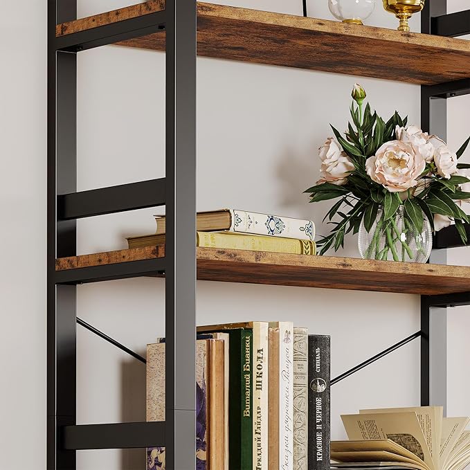 IRONCK Bookshelf, 31.5in Wide Shelf 6 Tier Bookcase, 110lbs/shelf Vintage Industrial Style Bookshelves for Bedroom, Living Room and Home Office, Vintage Brown