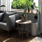 Rustic Farmhouse end Table with Storage Shelf, French Country Accent Side Table for Family, Dinning or Living Room, Small Spaces, Modern, Round, Vintage Grey Finish