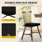 downluxe Indoor Chair Cushions for Dining Chairs, Soft and Comfortable Textured Foam Kitchen Chair Pads with Ties and Non-Slip Backing, 16" x 16" x 2", Black, 4 Pack