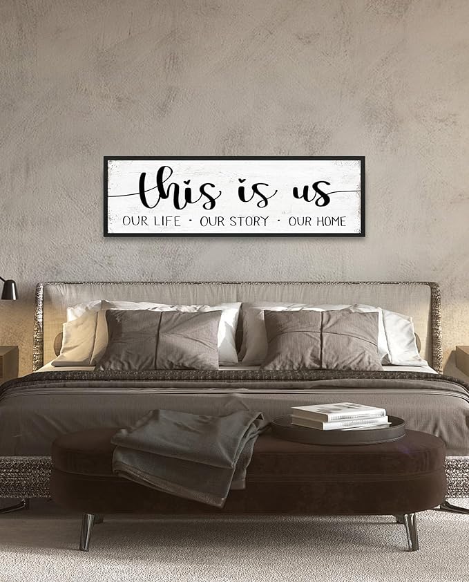 This is Us Sign Wall Decor: Family Wall Signs Rustic Farmhouse Living Room Country House Hanging Framed Wall Plaques,This is Us Our Life Our Story Our Home Quotes Wall Decor 12" x 40"