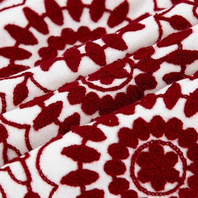 HWY 50 Red Decorative Throw Pillow Covers 18x18 Inch, Pack of 2 Embroidered Cotton Farmhouse Cushion Cover Pillow Case for Sofa Couch Living Room Bed Bedroon, Little Sunflower Design