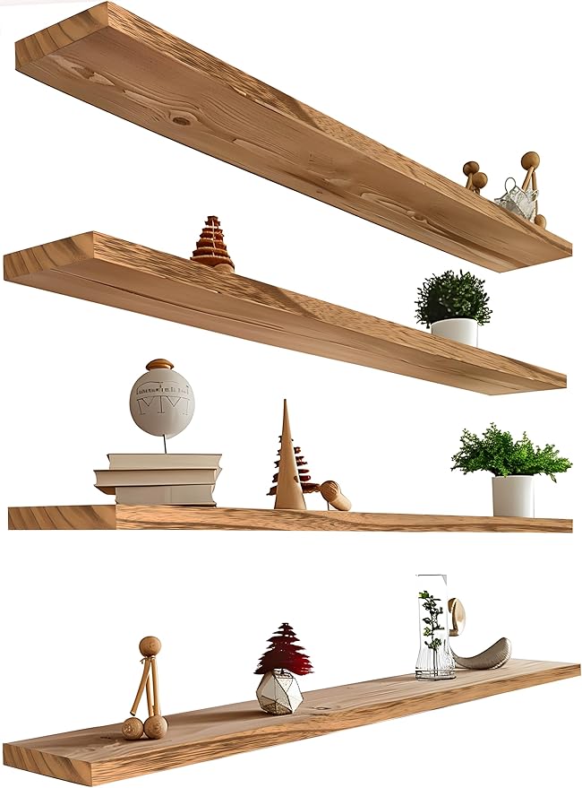 48 Inch Floating Shelves for Wall Rustic Light Wood Wall Shelves for Bedroom Set of 4