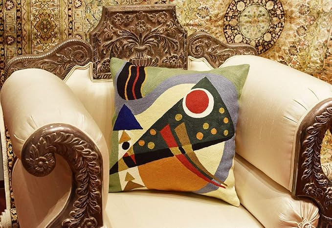 Kandinsky Modern Pillow Cover | Green Abstract Pillows | Modern Outdoor Pillows | Mid Century Chair Cushions | Handmade Wool Size 18x18