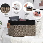 COMFY-HOMI 3PACK Cotton Rope Square Basket with Handles for Shelves|Dog Toy Bin and Storage|Baby Gift|Shoe Organizer|New 13.5" x 11" x 9.5" for Living Room (Black/Jute)