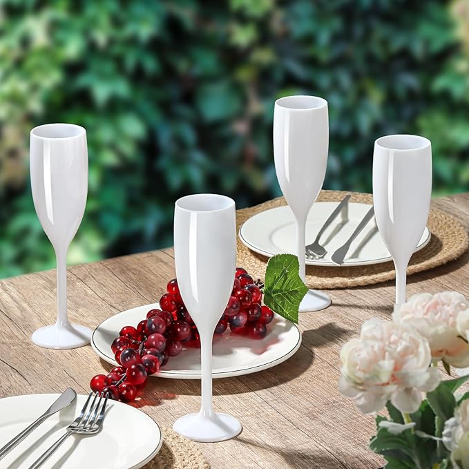 XUWAIDSGN Acrylic Champagne Flutes Toasting Glasses Unbreakable Mimosa Bar Reusable Wine Glasses Vintage Champagne Flutes Stemmed Drinking Cups 5.4 OZ for Christmas Birthday (100, white)