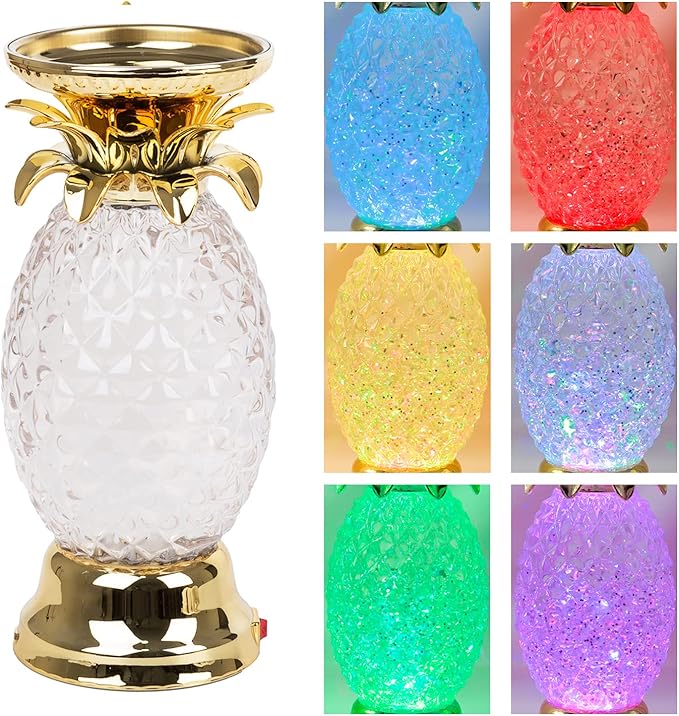YAKii 9.5" Pineapple LED Color Changing Shine Lava Lamp,Swirling Water Waves Lamp Kid Safe Battery/USB Cable Operated,Table Lamp Candle Holder Table Decoration Gold