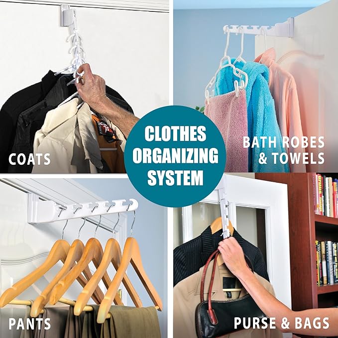 Wonder Hanger Over The Door 2-Pack Organizer for Clothes Hangers, Space-Saving Cascading Hanger Hooks, White