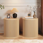 AVZEAR Small Round Side Table Fluted Night Stand Set of 2, Modern Boho End Table with Storage, Circle Bedside Tables Wood Nightstands for Small Spaces, Living Room, Bedroom (Nature)